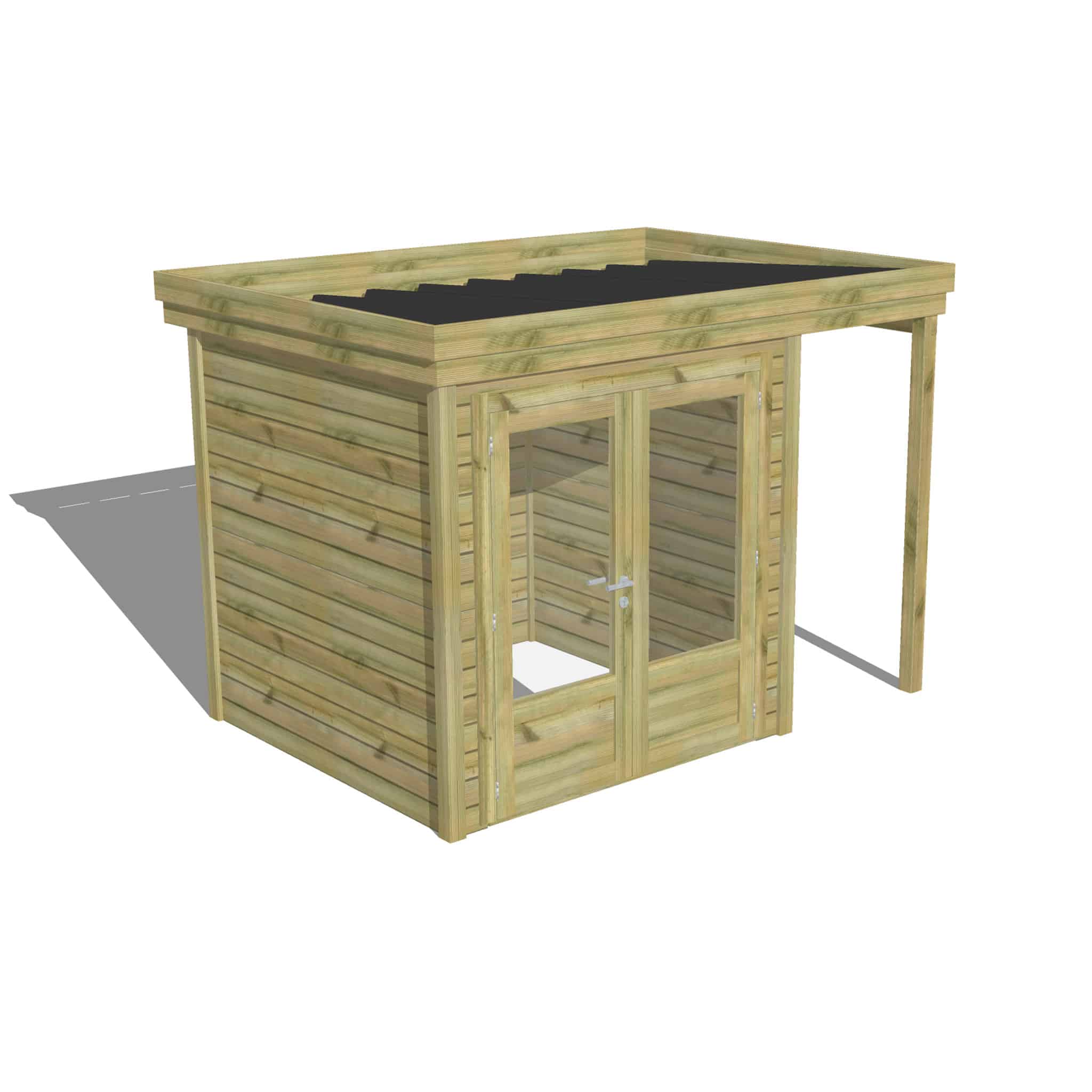 Abri Français Origine atelier bois porte double vitrée auvent 4,1 m²