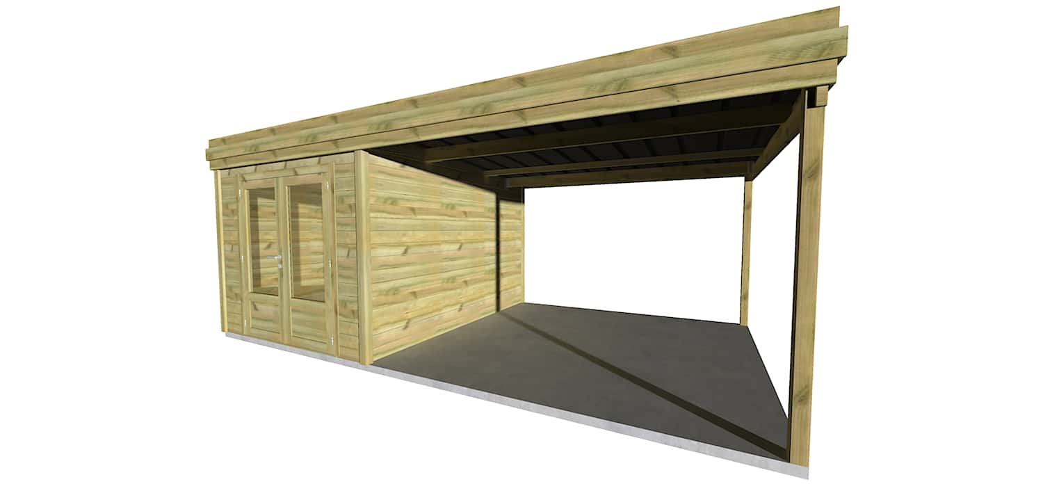 Abri Français Origine 6,26x3,71m abri 23,2m2 porte double auvent