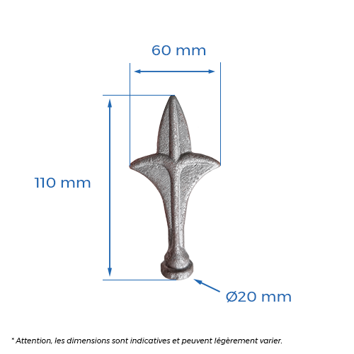 CQFT pointe fer de lance acier Ø20 H110 x L60 mm