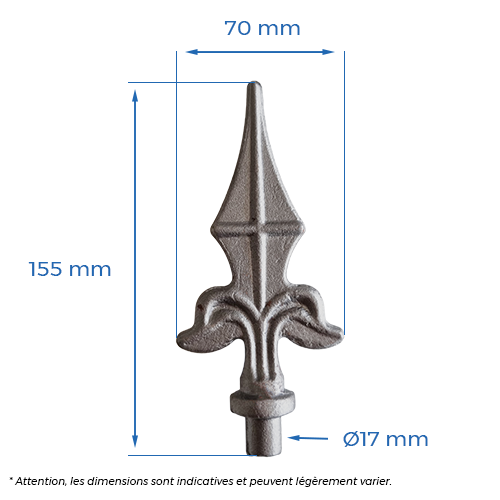 CQFT Les pointes pointe Ø17mm H.155 x L.70mm fer de lance acier