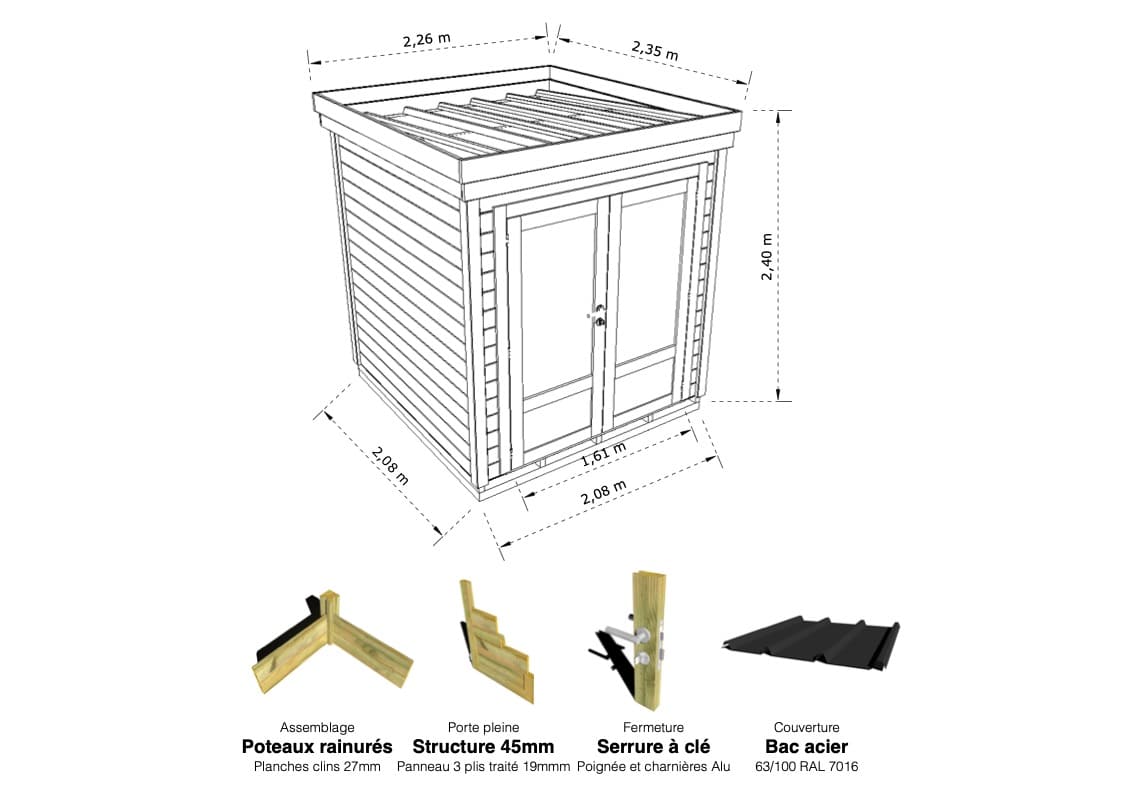 Abri Français Gamme Origine local spa 5,4 m² pin 27 mm