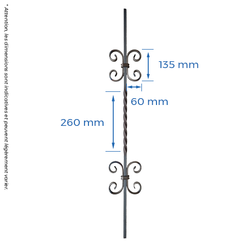 CQFT Les barreaux carré 12mm volutes torsade 950mm