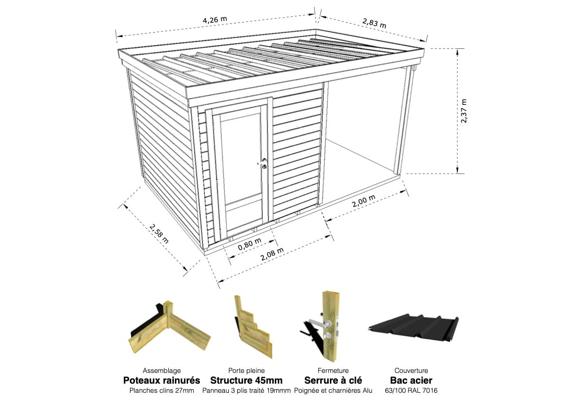 Abri Français Gamme Origine Cabanon jardin 5 m² 2,00x2,50m
