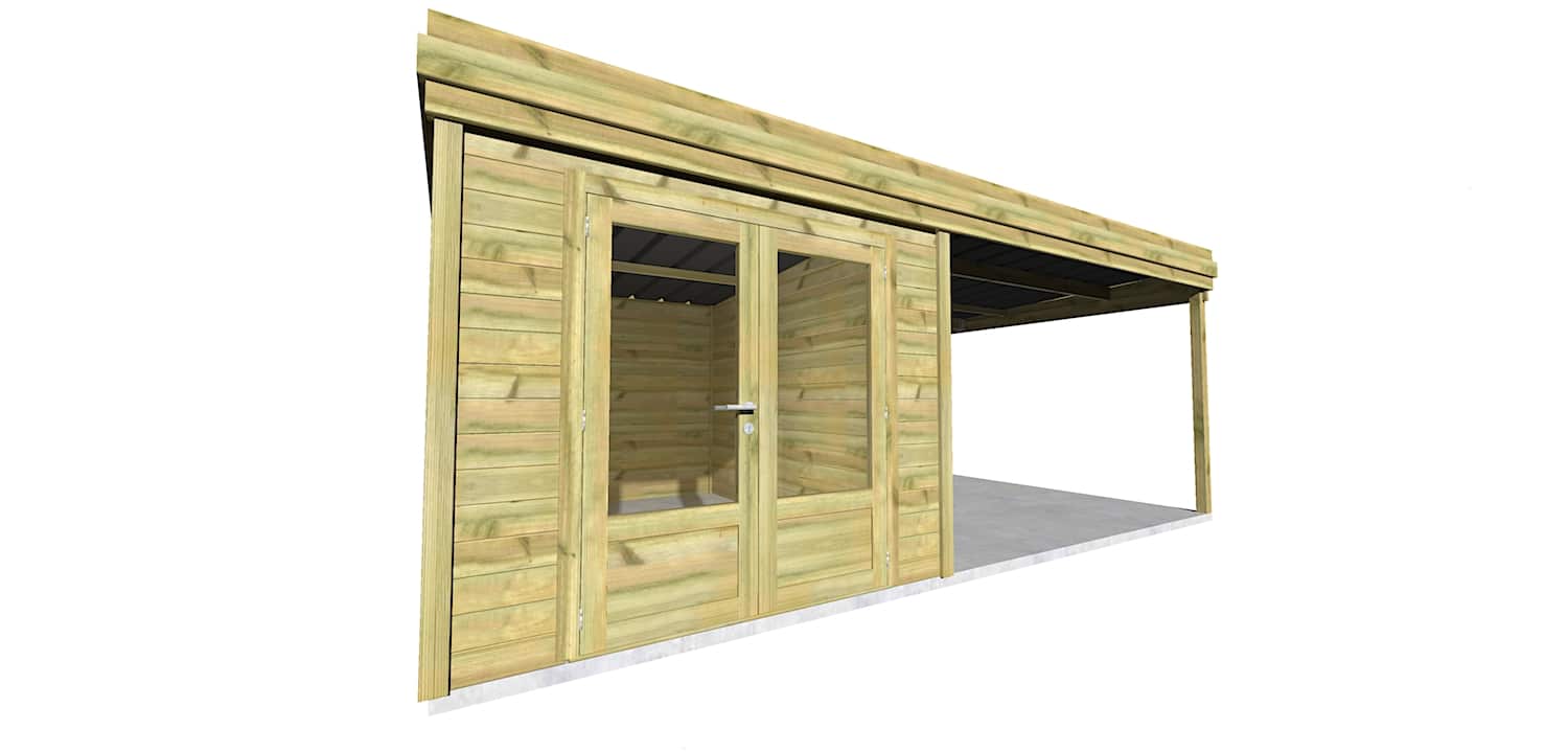Abri Français Origine 6,26x3,71m abri 23,2m2 porte double auvent