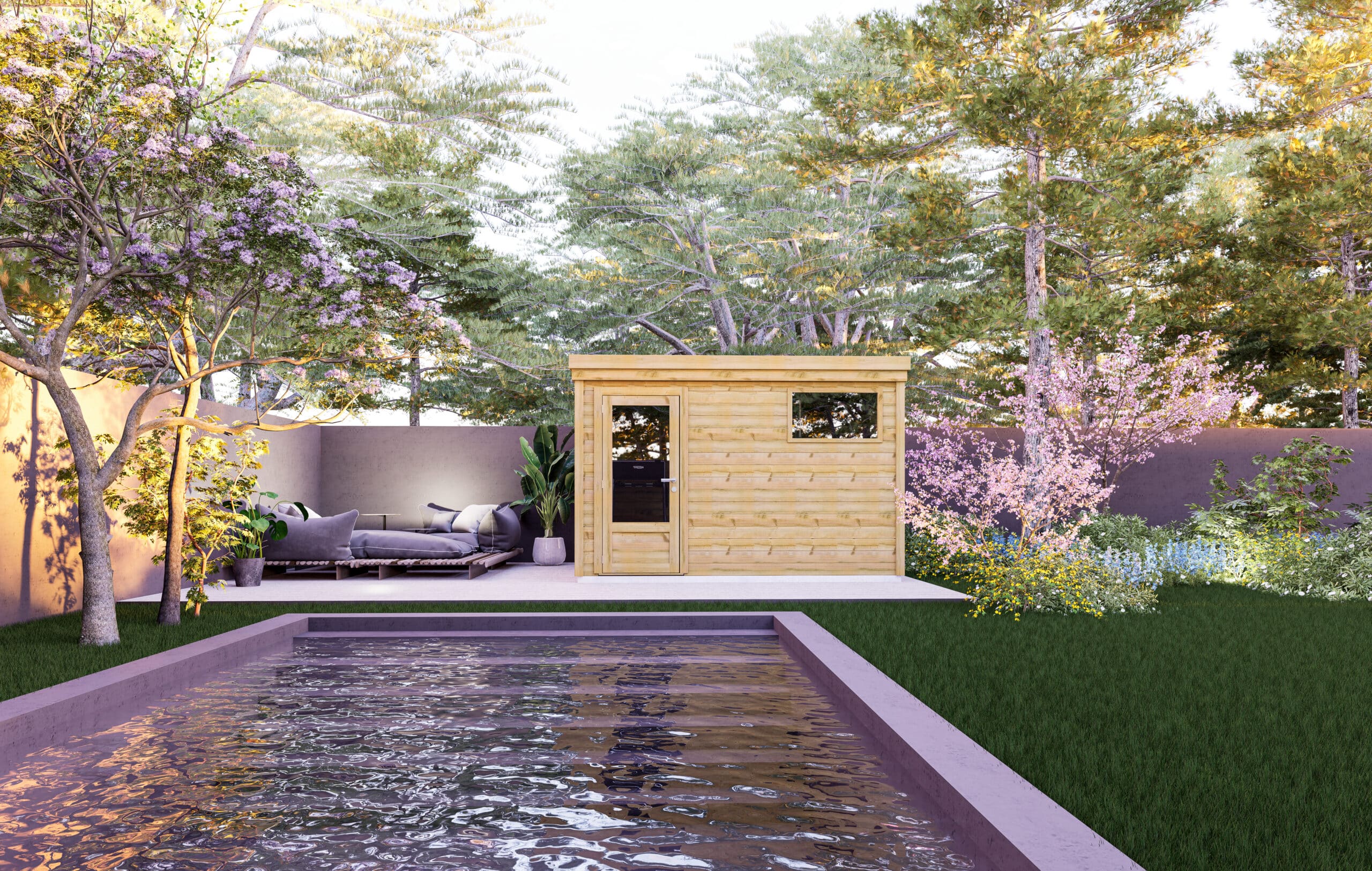 Abri Français Gamme Origine abri de jardin 3,56x2,91m porte fenêtre 27mm