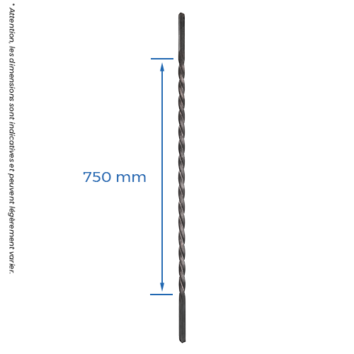 CQFT Barreau carré 12mm torsadé H950mm fer forgé