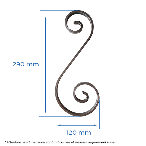 CQFT Volute fer forgé S 290x120 plat 12x6 brut